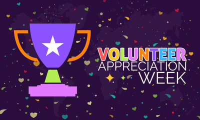 Volunteer Appreciation Week. volunteers communities awareness concept banner design with colorful love and dot halftone and appreciation symbol in blue background. observed on April