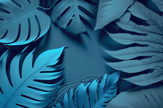 Sammlung von tropischen Blättern, Laub Pflanze in blauer Farbe mit Raum Hintergrund