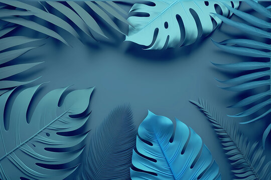 Sammlung von tropischen Blättern, Laub Pflanze in blauer Farbe mit Raum Hintergrund