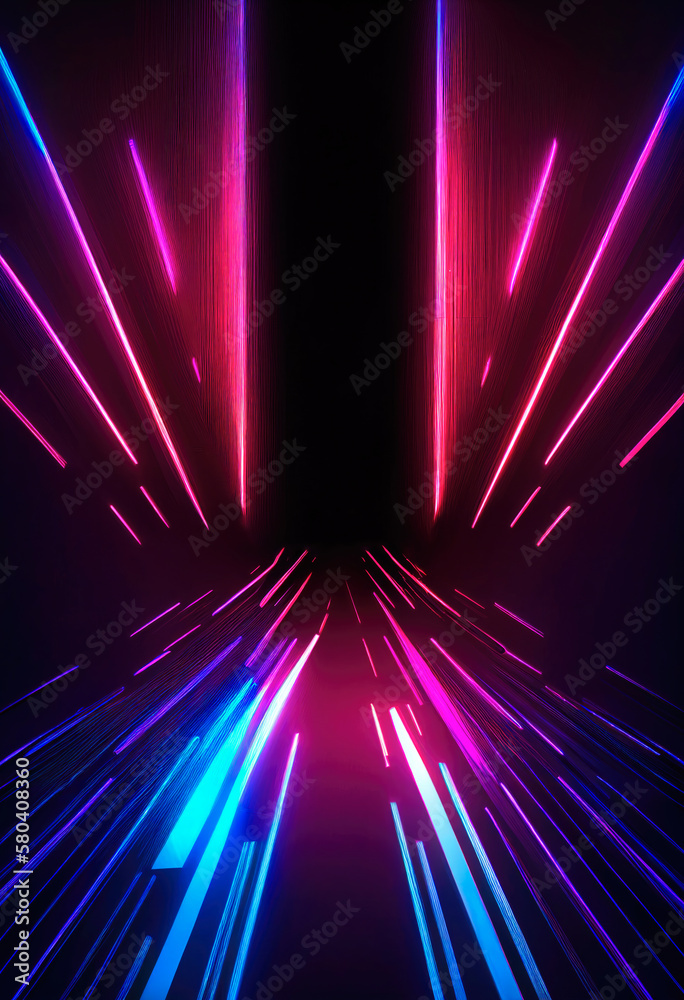 Poster futuristic techno sci-fi background with glowing lines, ai generation