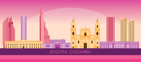 Sunset Skyline panorama of city of Bogota, Colombia - vector illustration