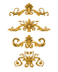 Gold baroque elements isolated. Vector.