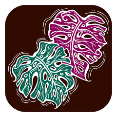 Monstera tropical green leaf drawing. Exotic nature palm plants theme illustration, decorative element for logo design, postcard, party invitation deco, restaurant menu, spa salon. Hand drawing.