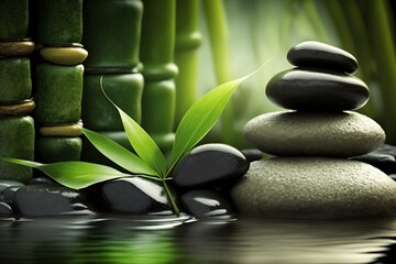 illustration, zen spa stones and bamboo, ai generative