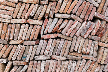 Beautiful background a large lot of old vintage bricks.