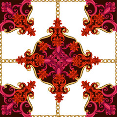 Seamless pattern with red baroque elements isolated. Vector.