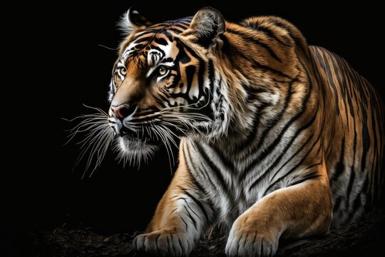 Tiger picture with a black background. Generative AI