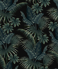 Naklejka na ściany i meble Seamless pattern with jungle plants and leaves in victorian style. Vector.