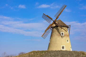 Fototapeta na wymiar Old, no longer functioning Bagi windmill monument, Hungary 