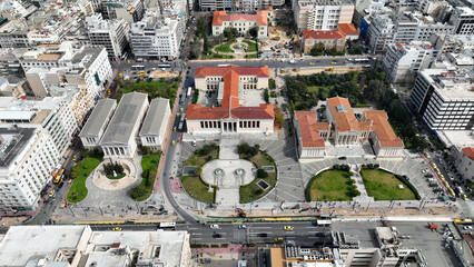 Aerial photo of iconic landmark neoclassic buildings of Academy, University and public Library in...