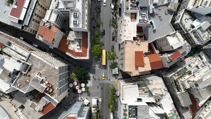 Aerial drone top down photo of Athens centre dense cityscape, Attica, Greece