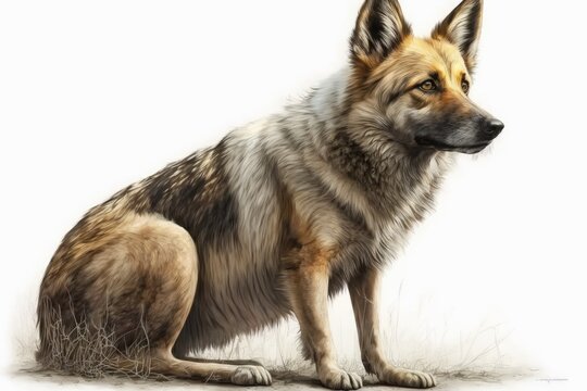 The dog (Canis lupus familiaris) is a mongrel. This is a realistic drawing of a mongrel for an animal encyclopedia. Generative AI