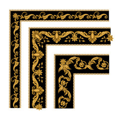 Border with gold baroque elements. Vector