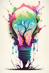 Light bulb, green eco energy concept. AI generated illustration