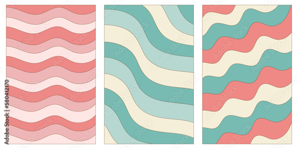Wall mural abstract vertical backgrounds with colorful wawes in trendy 70s, 60s retro style.vector