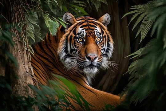 The Dudley Zoo in England on April 9, 2022. Sumatran Tiger. Generative AI