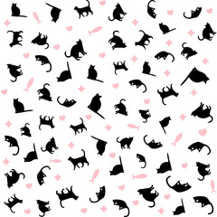 Fototapeta na wymiar vector cat silhouettes seamless pattern design illustration on white background flat style