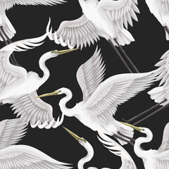 Seamless pattern with white herons. Vector.