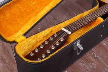 Musical instrument - Fragment neck  twelve-string acoustic guitar in hard case