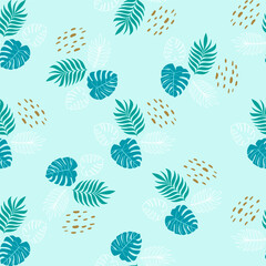 Fototapeta na wymiar Tropical Leaves With Modern Abstract Seamless Pattern for Background, Cards, Fabric and Textile Print