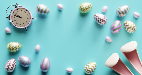 The concept of Easter shopping, sale. Frame 3d rendering.