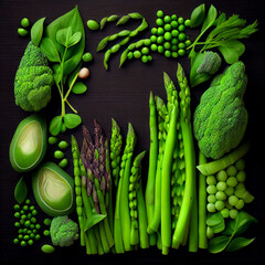 Asparagus Green Beans Peas, food background with copy space, Generative AI