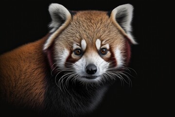 Red panda (Ailurus fulgens) portrait on a black background. Generative AI