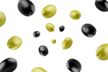 Olives isolated on white background, selective focus
