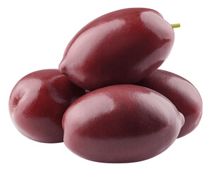 red Olives isolated on white background, clipping path, full depth of field