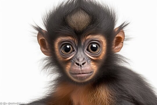 Red faced Spider Monkey, Ateles paniscus, 3 months old, in front of white background. Generative AI