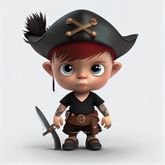 Fototapeta premium boy with a pirate hat, 3d character, Generative AI