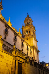 Bell tower of the Cathedral of Jaen at night, one of the masterpieces of Spanish Baroque.