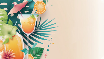 Background for a Cocktail Party or summer event invitation, inspiration for a card, poster, flyer or similar with copy space suitable for text. Created with Generative AI. - obrazy, fototapety, plakaty
