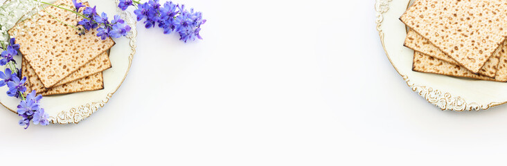 Pesah celebration concept (jewish Passover holiday) over isolated white background
