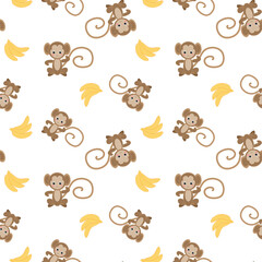 seamless pattern of cute monkey and bananas