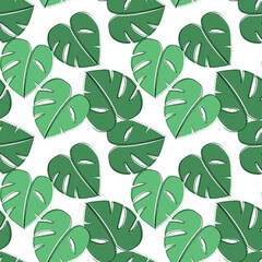 seamless pattern with green leaves of monstera