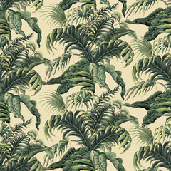 Seamless pattern with jungle and tropical leaves. Vector.
