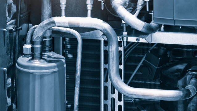 Internal structure of a large industrial air conditioning and ventilation system, pump compressor for evaporator