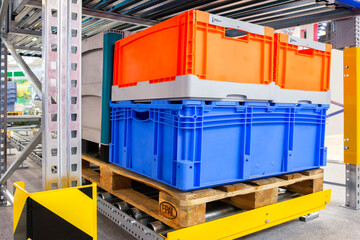 Plastic boxes for warehouse logistic concept