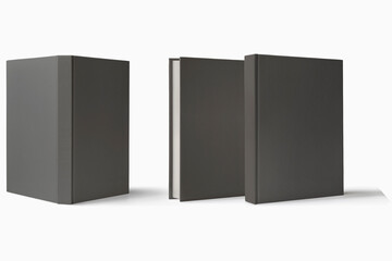 Black book cover mockup isolated on a white background. 3d rendering.