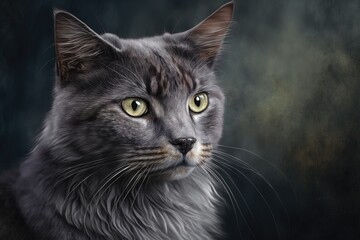 Portrait of a stray gray cat, animal themes. Generative AI
