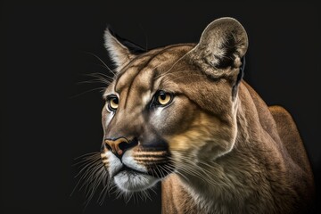 Obraz premium Portrait of a puma or cougar on a black background. Generative AI