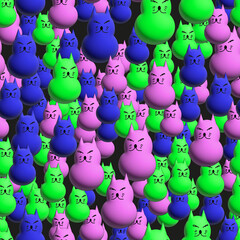 Abstract Colorful Cats Balloons Seamless on Black