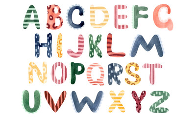 English children's font. Cool cartoon letters for school, garden. Fonts for the children's area, decorations. Cute colored alphabet. Children's inscription.