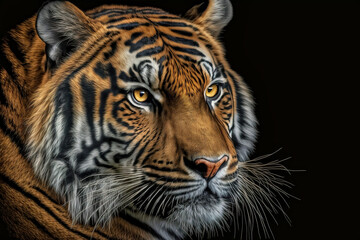 Tiger Portrait on a Black Background - Ai Generative