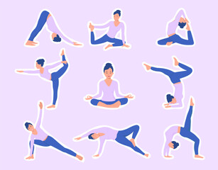 Woman in yoga poses. Vector illustration in cartoon style