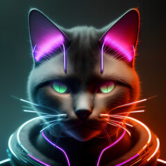 neon cyberpunk cat generated in AI