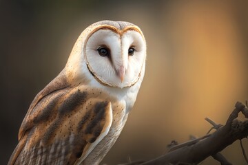 Owl ( Tyto albahead ) head close up. AI Generation