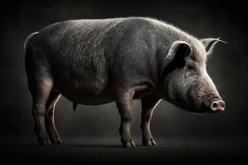 Portrait of a big domestic pig as seen from the side. Generative AI