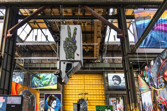 STRAAT - museum for graffiti and street art at NDSM shipyard: it reunites under same roof variety of styles, shapes and techniques movement of our times. AMSTERDAM, The NETHERLANDS. JULY 29, 2022.